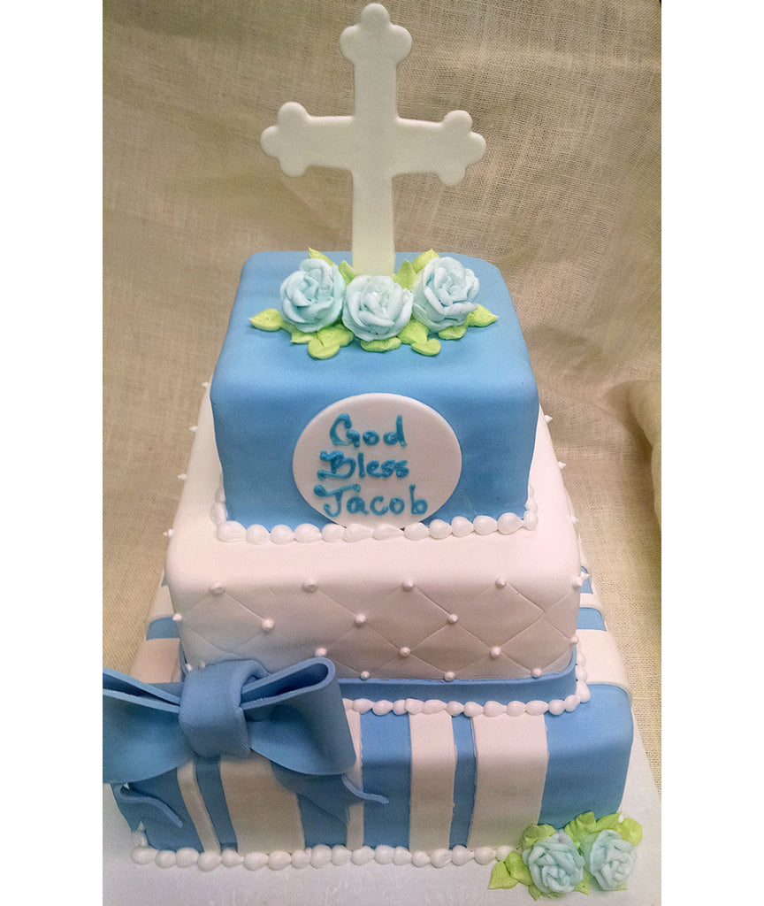 Three Tiered Bow & Cross Cake