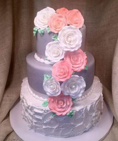 Cascading Roses on Gray and White
