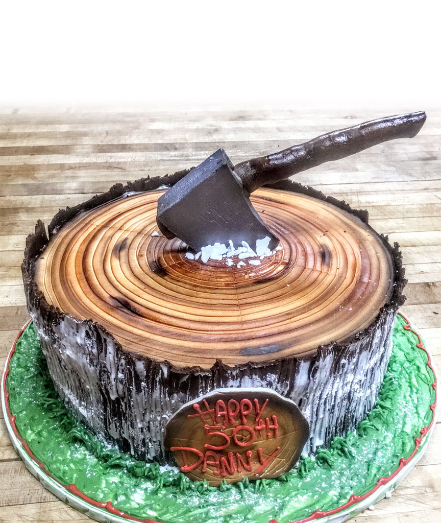 Tree Stump Cake with Chocolate Axe