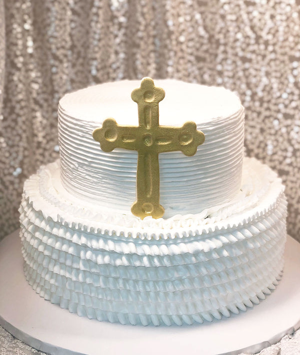 White Ruffles Gold Cross